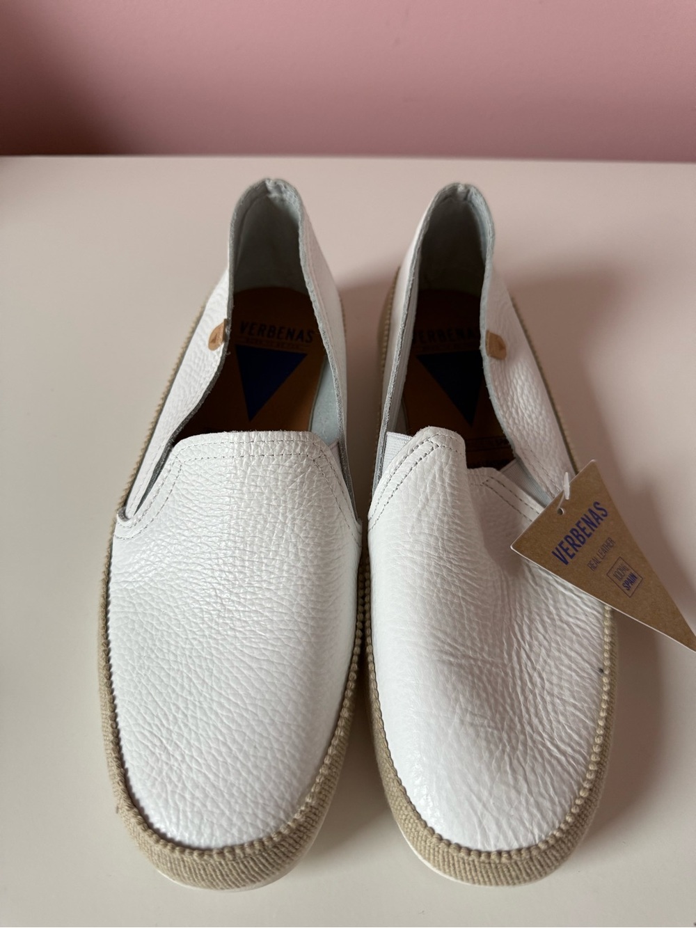 VERBENAS Spain  White Leather Slip-On Espadrilles
